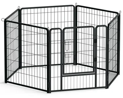 Productafbeelding van QEENTOE Puppyren, 6-delig, inklapbaar metalen ren, 80x80 cm, dierenren met deur en vergrendeling voor honden, katten en kleine dieren