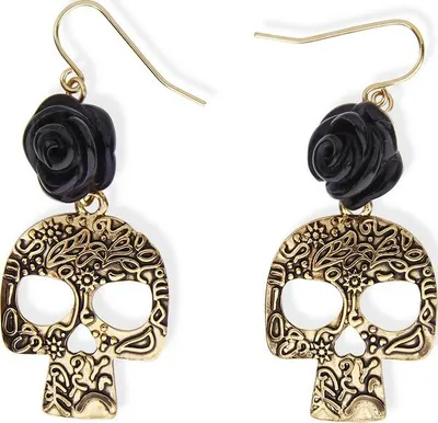 Imagen del producto de Aretes del Día de los Muertos "Cráneo y rosa" | y dorado