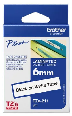 Produktbild von Brother Schriftbandkassette TZE-211 weiß/schwarz 6 mm