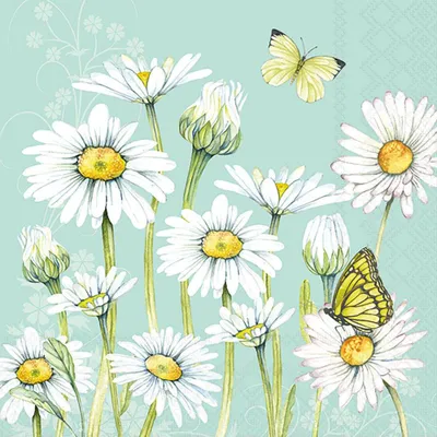 Produktbild von 20 Servietten Daisy green - Schmetterling an Margeriten grün 33x33cm