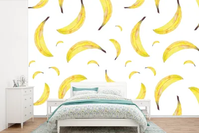 Produktbild von MuchoWow® Fototapete für Wohnzimmer oder Schlafzimmer Wandtapete Vinyl Motivtapete Bananen - Obst - Weiß - 390x260 cm - Papiertapete