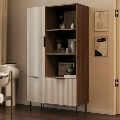 Immagine prodotto di Dmora Libreria Odivelas 42x165x90h cm Marrone Noce, 6 Ripiani 3 Ante