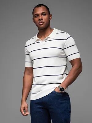 Immagine prodotto di Ombre Clothing T-shirt da uomo con colletto Ulima bianco-blu scuro L
