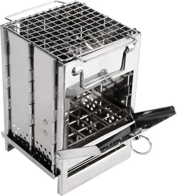 Image de Barbecue à bois, portable, bras en acier inoxydable, barbecue de camping, réchaud d'extérieur, barbecue de randonnée, barbecue de pique-nique, barbecue pour les vacances en camping