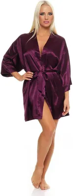 Produktbild von Damen Morgenmantel kurzer Kimono in Satin-Optik; Dunkellila M