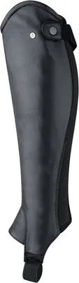 A black leather chap for riding.