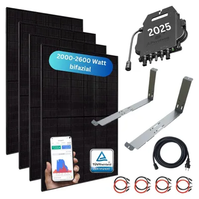 Produktbild von MYVOLTAICS Balkonkraftwerk MyCarport XXL 2000+ Watt inkl. XXL Unterkonstruktion (20° Winkel), Wechselrichter (APsystems 2025), Steckerfertig - einstecken. fertig. - 10m