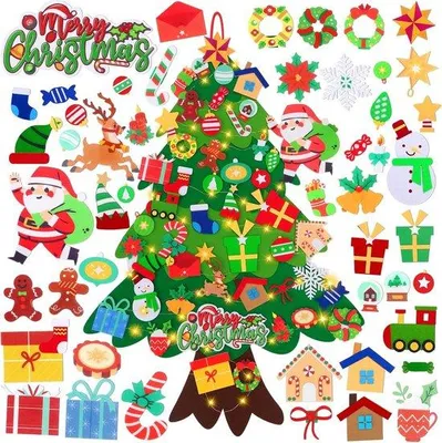 Produktbild von Große 106 cm Filz Weihnachtsbaum für Kinder - DIY Dekorationsbaum mit 50 abnehmbaren Ornamenten