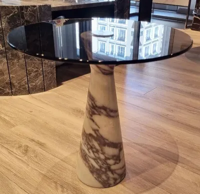 Produktbild von Casa Padrino Luxus Marmor Beistelltisch mit Glasplatte Weiß / Schwarz Ø 48 cm