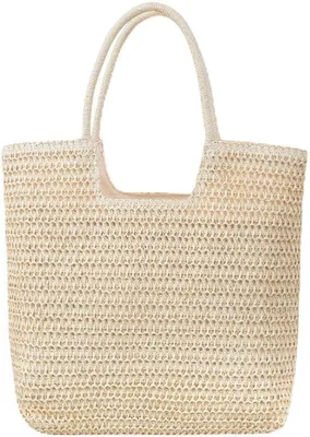 Productafbeelding van Ibenzoa® Boho strandtas voor dames – grote, gevlochten rieten shopper met rits, 40x11x36 cm, 245 g, polyester voering, 24 cm handgreep
