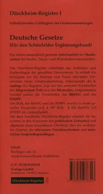 Immagine prodotto di Dürckheim-Register für Deutsche Gesetze (Griffregister für den \Schönfelder Ergänzungsband\"). Selbstklebende und bedruckte Griffregister."