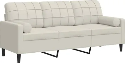 Zdjęcie produktu dla vidaXL 3-osobowa sofa z dekoracyjnymi poduszkami kremowa 180 cm aksamitna