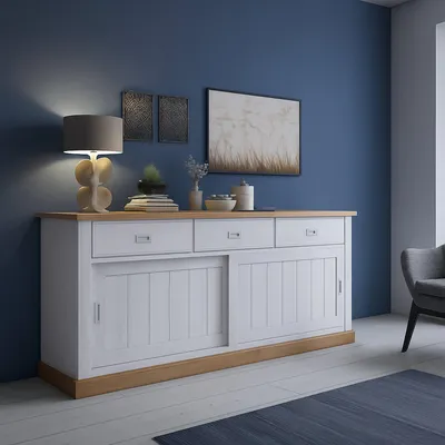 Image de Malonno - Buffet, 220x50x95h cm Blanc, 3 Tiroirs