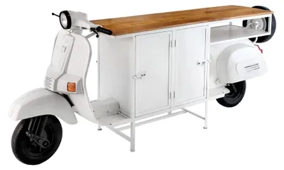 Produktbild von Barschrank Scooter - 244cm – weiß - Retro-Konsole aus Mangoholz