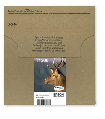 Produktbild von Epson Stag T1306 Hirsch DURABrite Ultra Multipack 3 Farben EasyMail Tinte, High (L) Yield, Cyan, Magenta, Gelb, Tinte auf Pigmentbasis, 10,1 ml, 1 Stück(e), Multipack