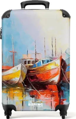 Produktbild von NoBoringSuitcases.com® Koffer Handgepäck Trolley Rollkoffer Kleine Reisekoffer mit 4 Rollen - Boote - Kunst - Malerei - Cabin Size < 55x40x23 cm & 55x40x20 cm - Fotokoffer - Kabinenkoffer - BoardgepäckHandgepäck Koffer 55x35x20 cm, 36L,