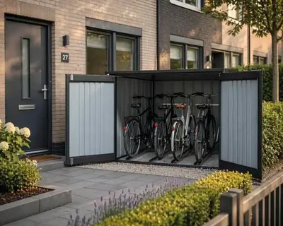 Produktbild von Fahrradgarage Konsta für 4 Fahrräder Metall 217 x 226 x 166 cm schwarz