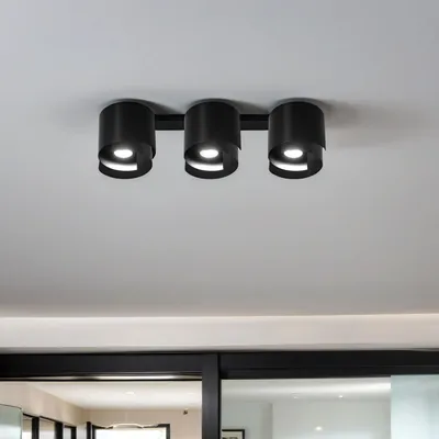 Immagine prodotto di Plafoniera nera a 3 luci GU10 design moderno lunga 62 cm lampada da soffitto in metallo soggiorno corridoio