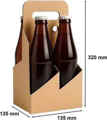 Zdjęcie produktu dla Koszyk na 4 piwa pudełko 135x135x320mm fasonowy brązowy