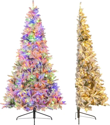 Zdjęcie produktu dla Choinka sztuczna, półsztuczna, z oświetleniem, 210 cm, pokryta śniegiem