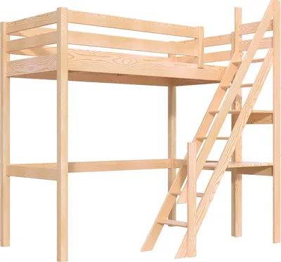 Produktbild von Hochbett holz 90x200 Sylvia mit Müllertreppe - Naturlack