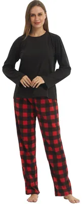 Immagine prodotto di Completo pigiama da donna, maniche lunghe, pantaloni a quadri - colore: rosso e nero