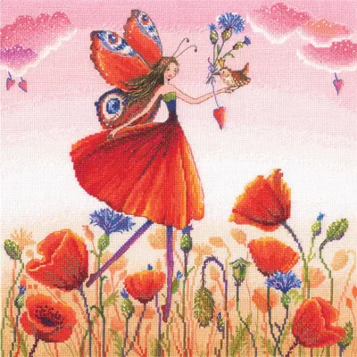 Image de RTO Kit de broderie au point de croix "couleur coquelicot", motif à compter, 29x29cm