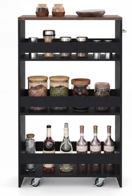 Immagine prodotto di Carrello portaoggetti KOMFOTTEU a 3 ripiani, carrello di stoccaggio sottile, scaffale angolare su ruote, carrello mobile per la cucina con maniglia, ideale per piccoli spazi, carrello di servizio compatto per cucina e sala da pranzo, colore nero/grigio