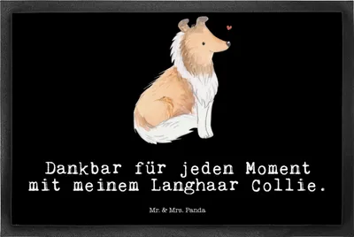 Produktbild von Mr. & Mrs. Panda Schmutzfangmatte Langhaar Collie Moment 50 x 75 cm - Schwarz - Geschenk, Bodenvorleger, Fussmatte, Gummimatte, Fußabstreifer, fußmatte