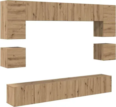 Image de Ensemble de meubles TV vidaXL, 8 pièces, en bois stratifié imitation chêne artisanal