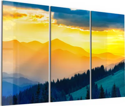 Produktbild von DEQORI Glasbild Echtglas 3x50x100 cm 'Sonnenuntergang in Bergen' Wandbilder XXL groß