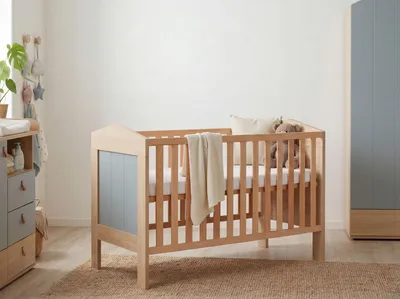 Produktbild von Babybett 70x140 cm Roofy Höhenverstellbar / Echtholz Salbei / Nagano Oak