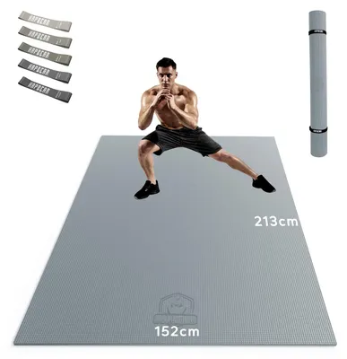 Produktbild von HAPBEAR Extra Große Yoga Matte,Yogamatte 183cm x 122cm x 8mm/213cm x 152cm x 8mm, rutschfest PVC Gymnastikmatte Sportmatte Fitnessmatte Schuhfreundlich-Grau
