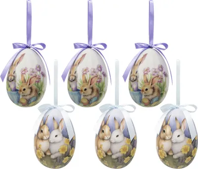 Obrázek produktu pro Clayre & Eef Velikonoční přívěsek sada 6 vajec Ø 7x10 cm Vícebarevný plastový králík
