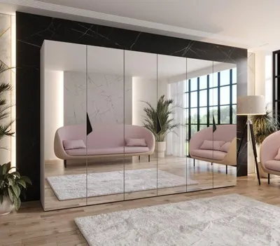 Obrázek produktu pro Velká zrcadlová skříň 300 cm AMARIS 3 - kašmír / černé úchyty