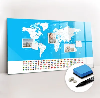 Produktbild von Magnetpinnwand Memoboard - Zubehörsatz - Schwarzer Marker + Schwamm + Magnete - 120 x 60 cm - Übersichtskarte der Länder