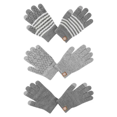 Produktbild von 3 Paar Kinder Strickhandschuhe mit Touchscreen, Winter Warme Vollfingerhandschuhe, Grau