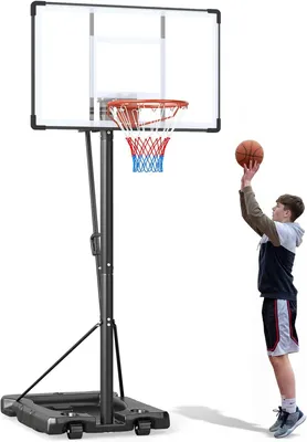 Immagine prodotto di Canestro da basket COSTWAY, supporto regolabile in altezza da 135/143 a 305 cm, canestro con supporto, 2 ruote e zavorra, impianto da basket