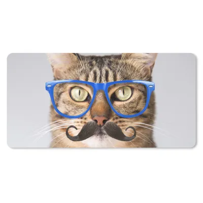 Produktbild von MuchoWow® Mauspad Mousepad Katze - Brille - Schnauzbart - Hipster 60x30 cm - Mousepads - Maus Mat - Pad - Mausunterlage - Nachhaltig