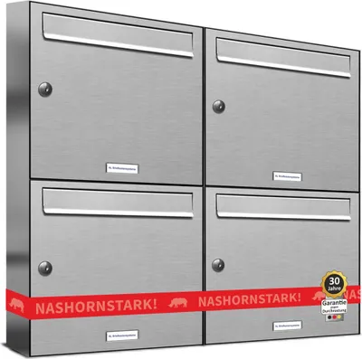 Immagine prodotto di 4 V2A Sistema di cassette postali a muro in acciaio inox Cassetta postale a 4 scomparti