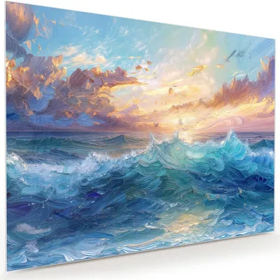 Produktbild von Glasbild 120x90cm in XXL für Wohnzimmer, Schlafzimmer Motiv Wellen und Himmel