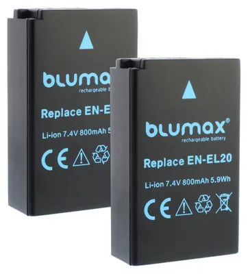 Produktbild von 2x Blumax Akku | für Nikon EN-EL20 Digitalkamera | Kapazität 800mAh |Spannung 7,4Volt | Video- und Kamerazubehör