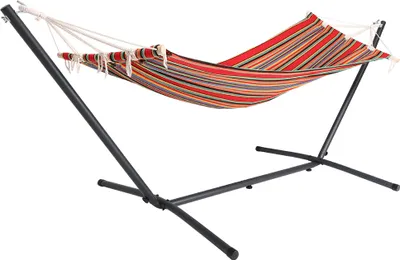 Produktbild von DETEX® Hängematte mit Gestell 150 kg Belastbar Stabhängematte Outdoor & Indoor mit Robust Metallgestell Hammock für Garten Balkon & Terrasse Rot
