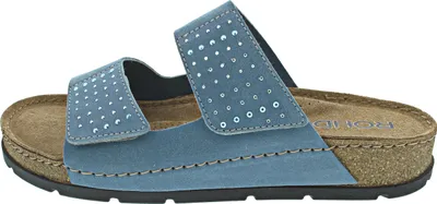 Produktbild von Rohde Damen Pantolette Leder Kork Klettverschluss Glitzer Soave 5414, Größe:37 EU, Farbe:Blau