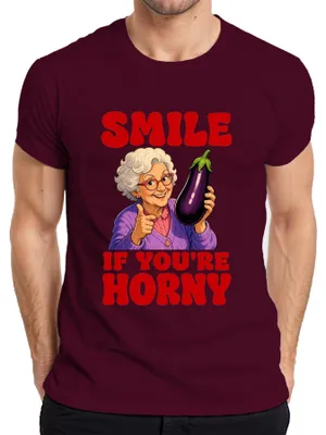 Produktbild von Smile If You're Horny Oma Aubergine Witzig Statement Sarkasmus Herren T-Shirt, Burgundy, XL
