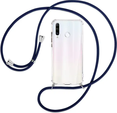 Produktbild von Handykette Backcover-Schutzhülle mit Band (Metall silberfarben) für Huawei P30 Lite - dunkelblau