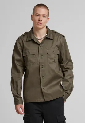 Produktbild von Urban Classics Langarmhemd für Männer Synzow braun grün 4XL