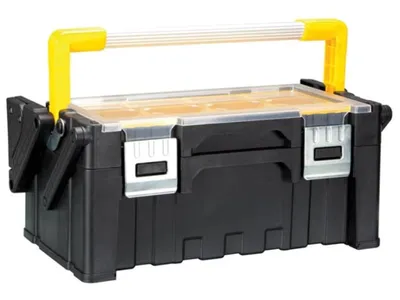 Produktbild von Perel Werkzeug-Organizer 21 L mit 12 Fächern und 2 Ebenen, Werkzeugkoffer mit Aluminiumgriff und