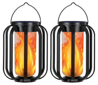 Produktbild von Solar Laterne Outdoor 2er Set, Solarleuchte mit Flammeneffekt & USB Typ-C, wasserdichte Gartenlaterne für Terrasse Camping Balkon