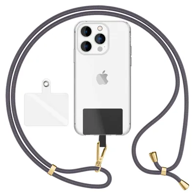 Image de HoldMe Air Edition - Lanyard universel avec 2 pads & mousqueton (or) - 160cm de sangle pour portable à porter autour du cou - Gris foncé